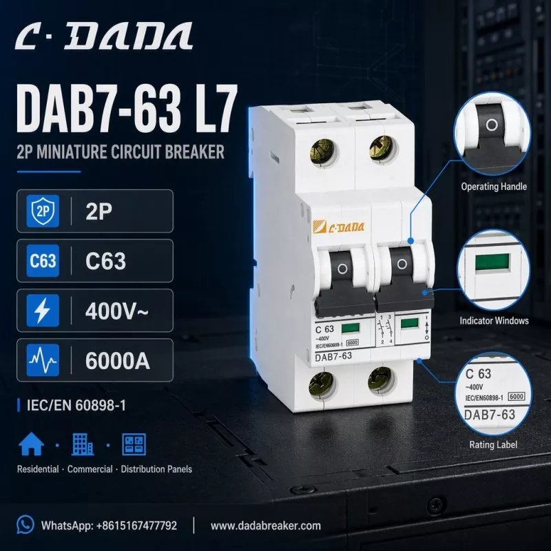 DAB7-63 L7 2P MCB - prozorna, kompaktna zaščita za razdelilne plošče